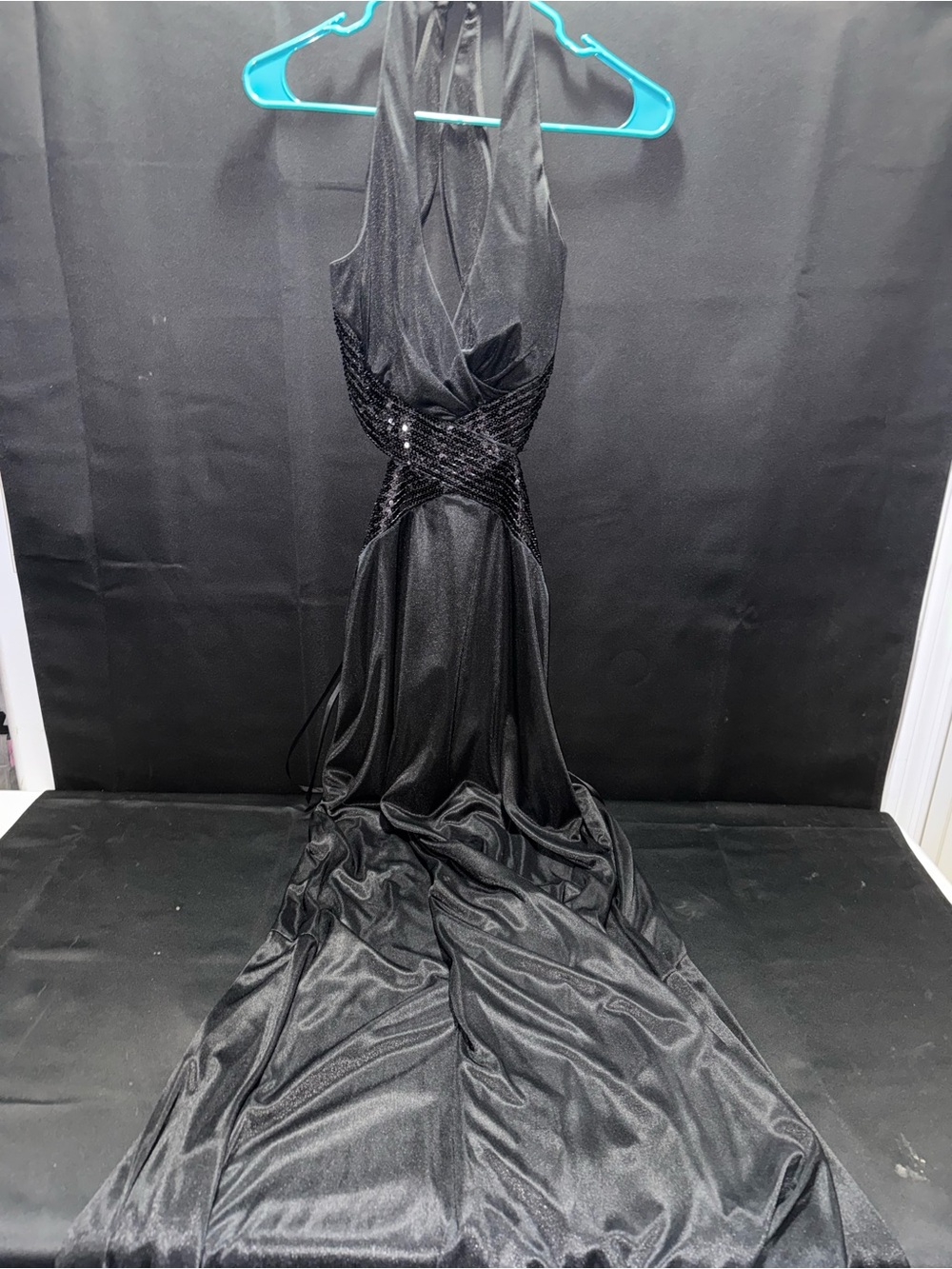 Black Halter Prom Dress with Beaded Waist